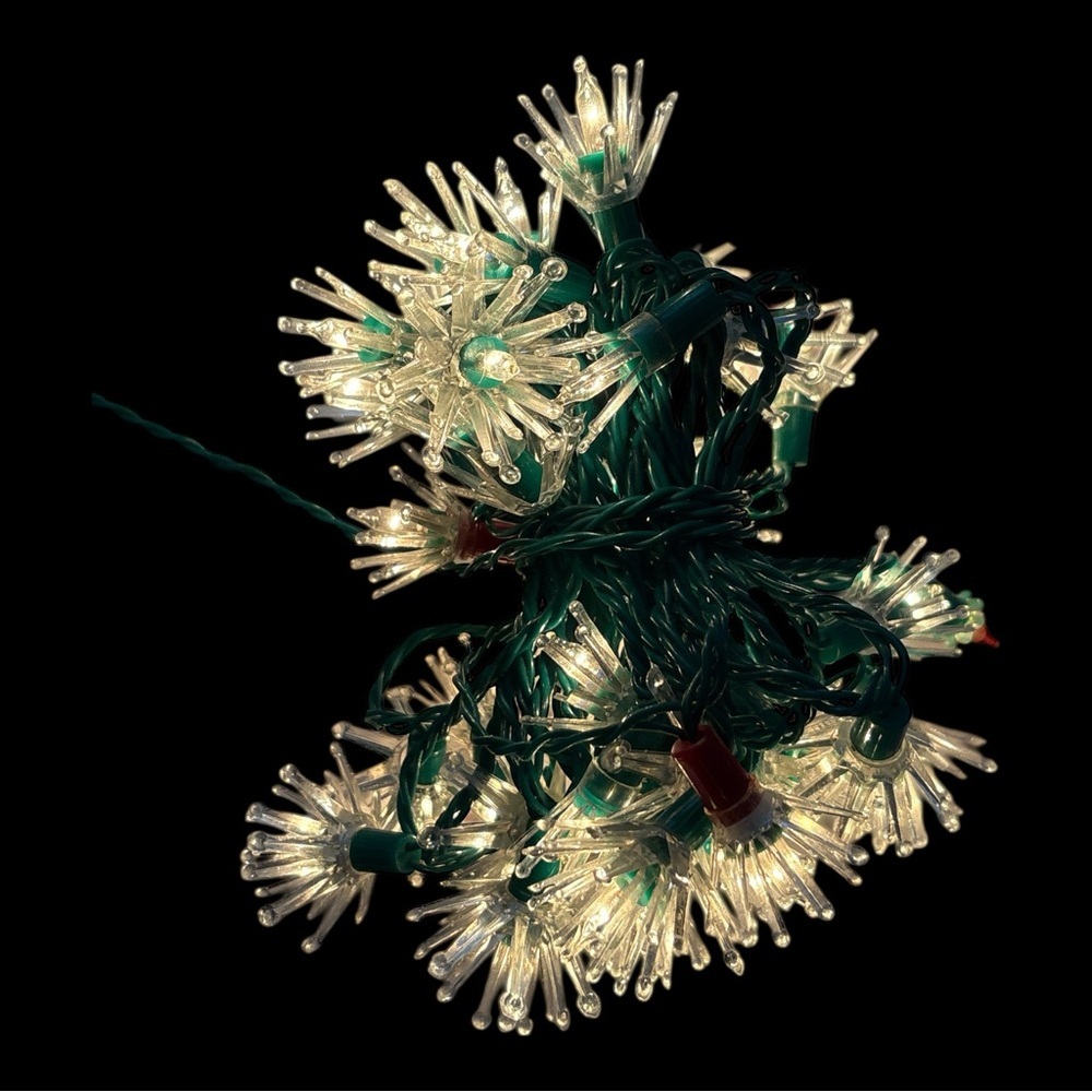 Vintage 40 Clear Christmas String Light Set Flower Starburst Daisy Atomic Tested